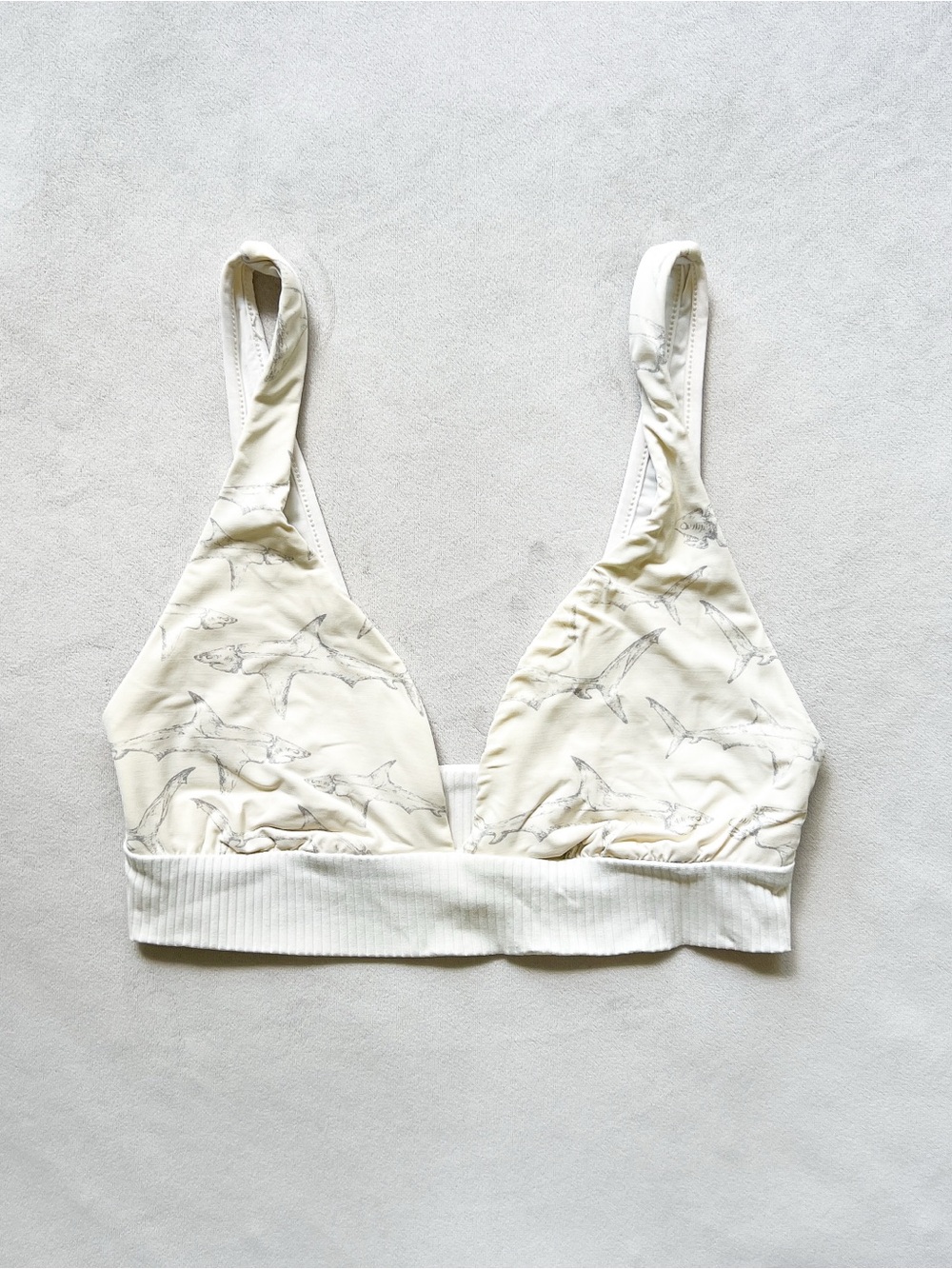 Cream Shark-Print Wireless Bikini Top